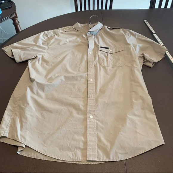 sean jean dress shirts Sean Jean Men's Beige Button Down Short Sleeve Shirt Size XL